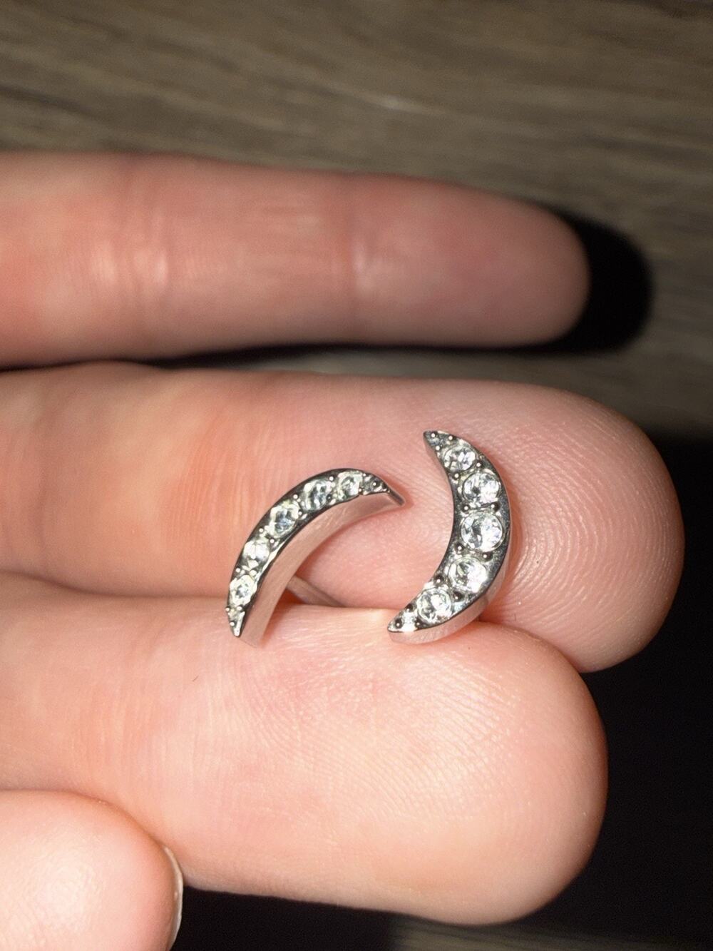 Swarovski Crystal Moon Stud Earrings Curved Arc Pave Silver Plated Celestial